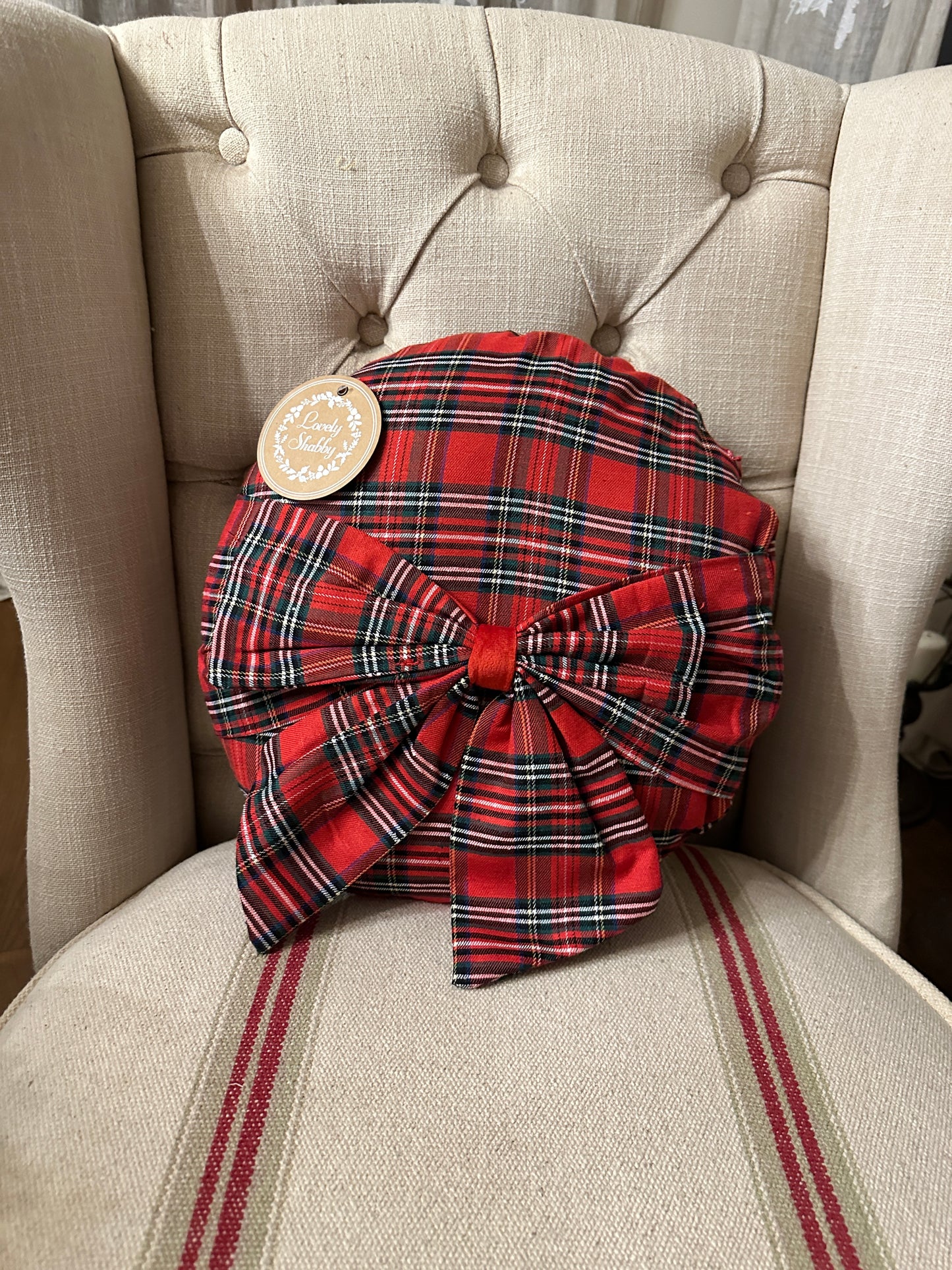Cuscino Rotondo Con Fiocco Tartan