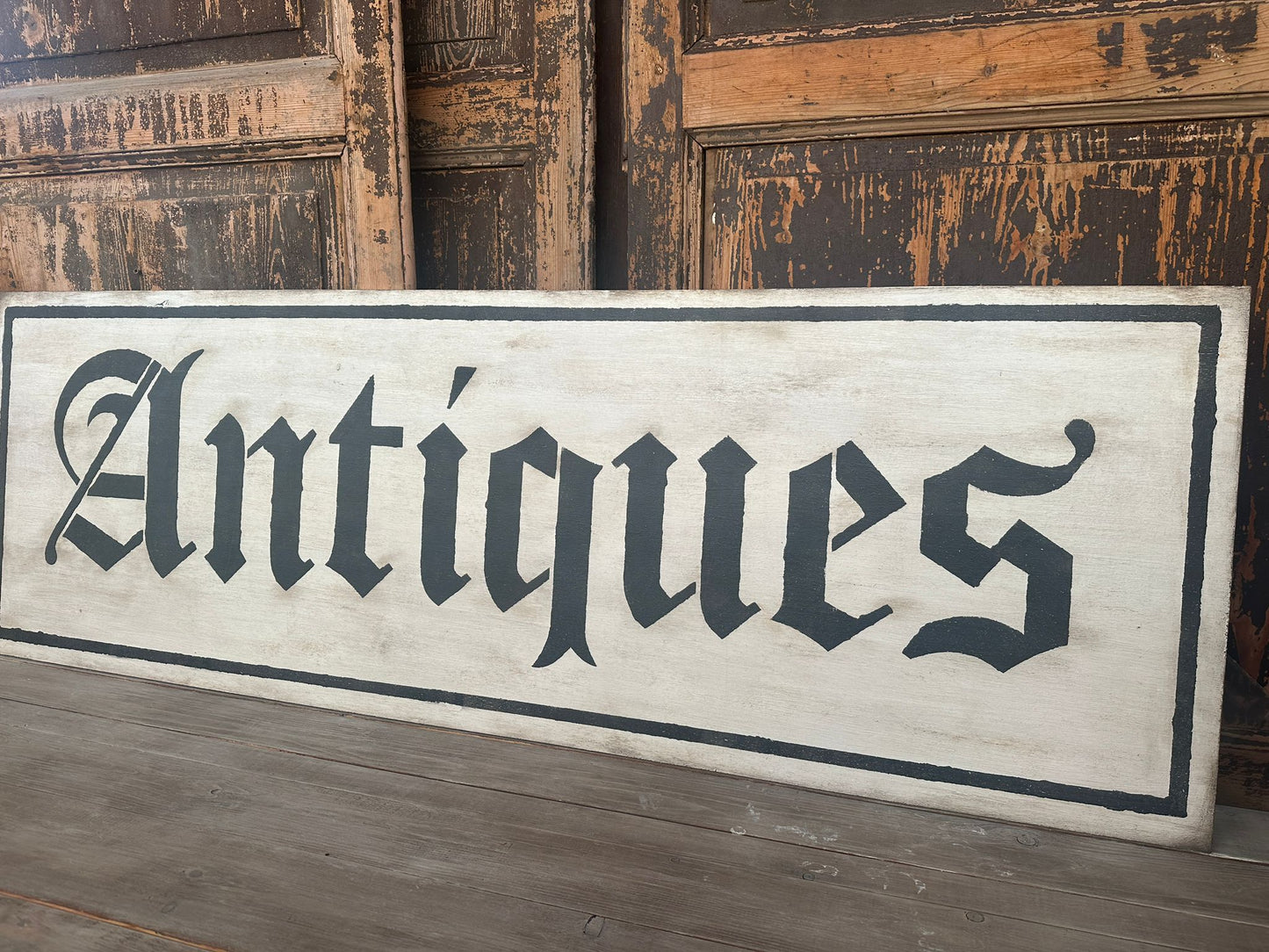 Insegna Scritta "ANTIQUES" Panna Anticato