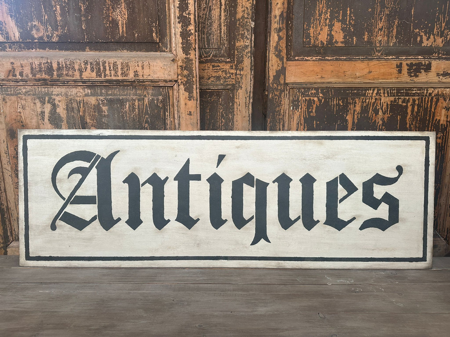 Insegna Scritta "ANTIQUES" Panna Anticato