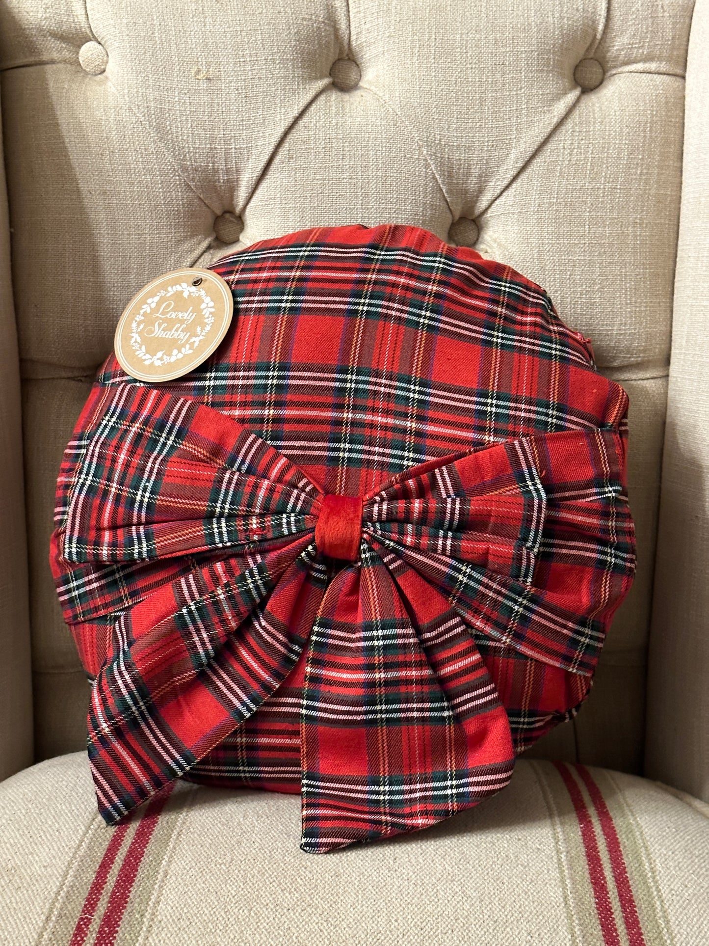 Cuscino Rotondo Con Fiocco Tartan