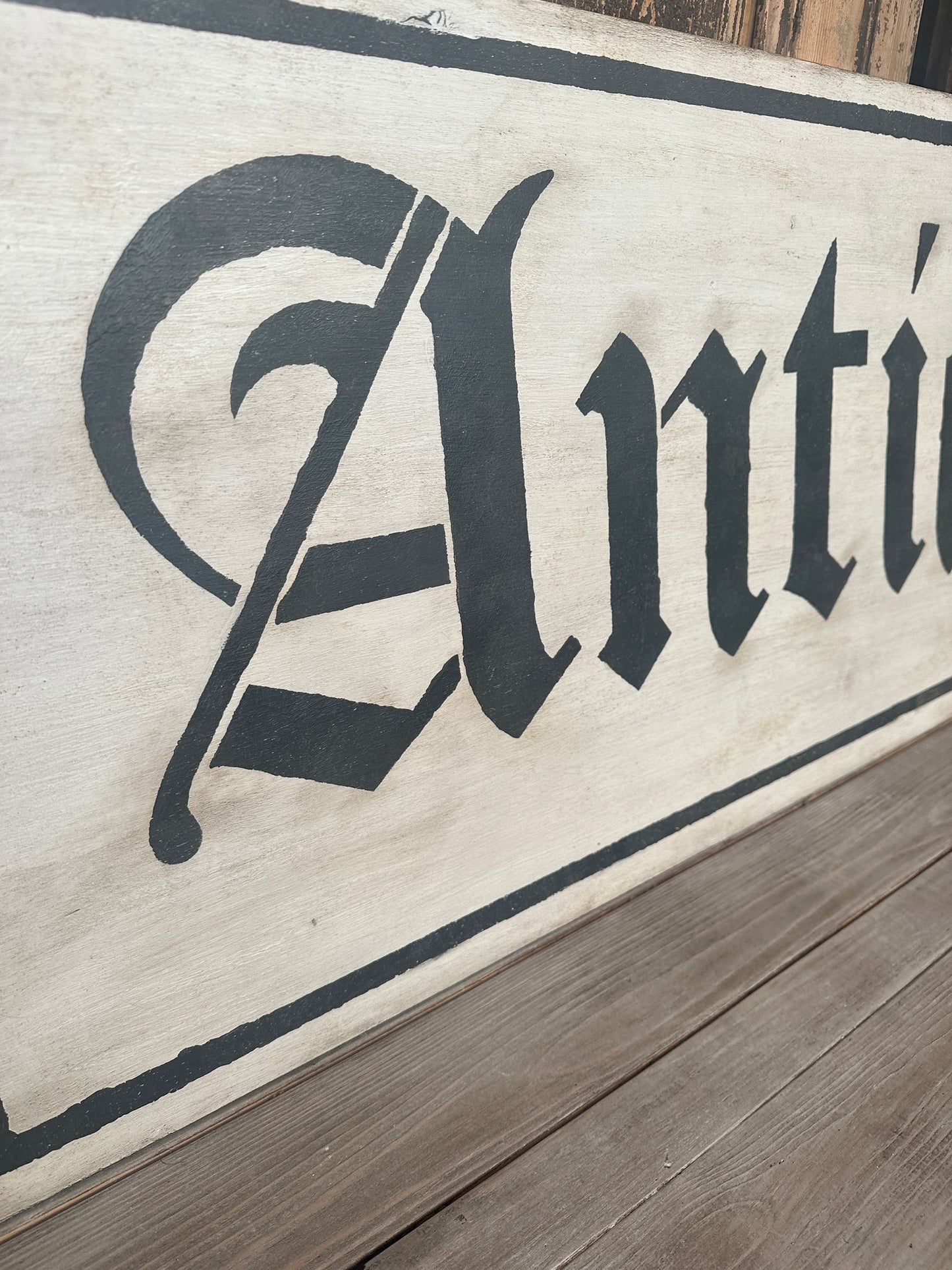 Insegna Scritta "ANTIQUES" Panna Anticato