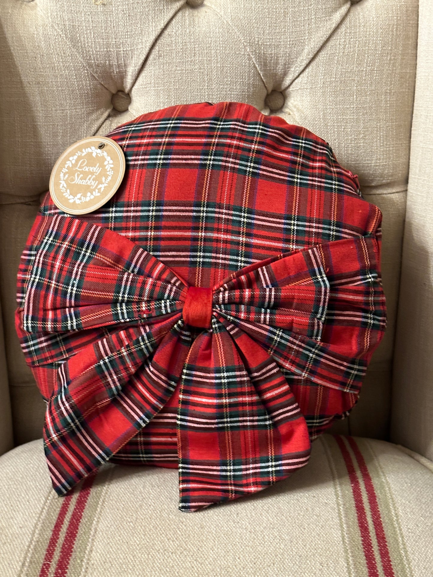 Cuscino Rotondo Con Fiocco Tartan