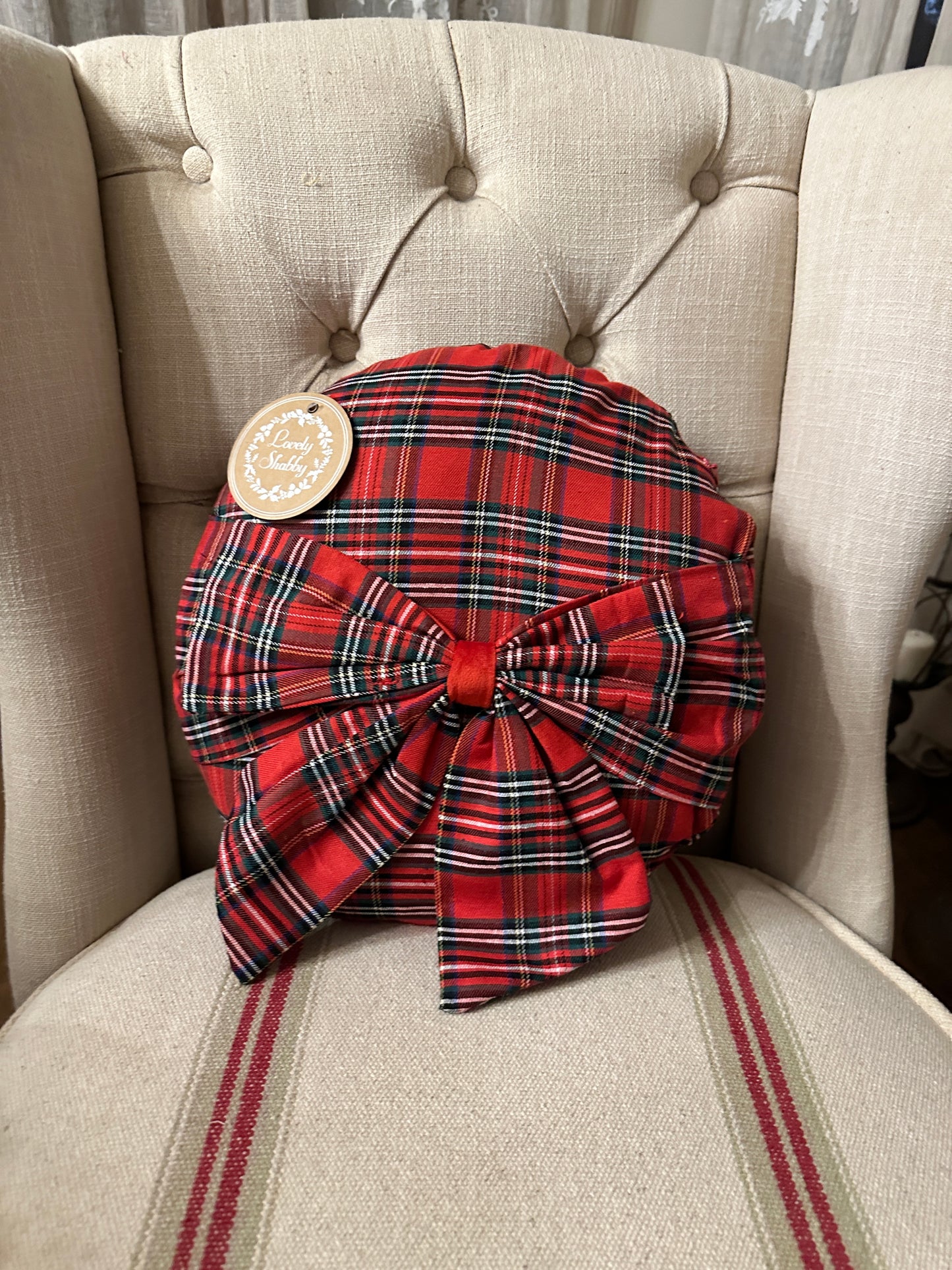 Cuscino Rotondo Con Fiocco Tartan