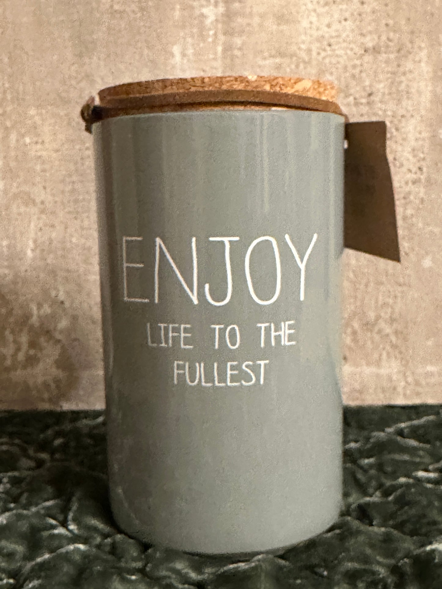 Candela In Barattolo Con Tappo "Enjoy Life To The Fullest"