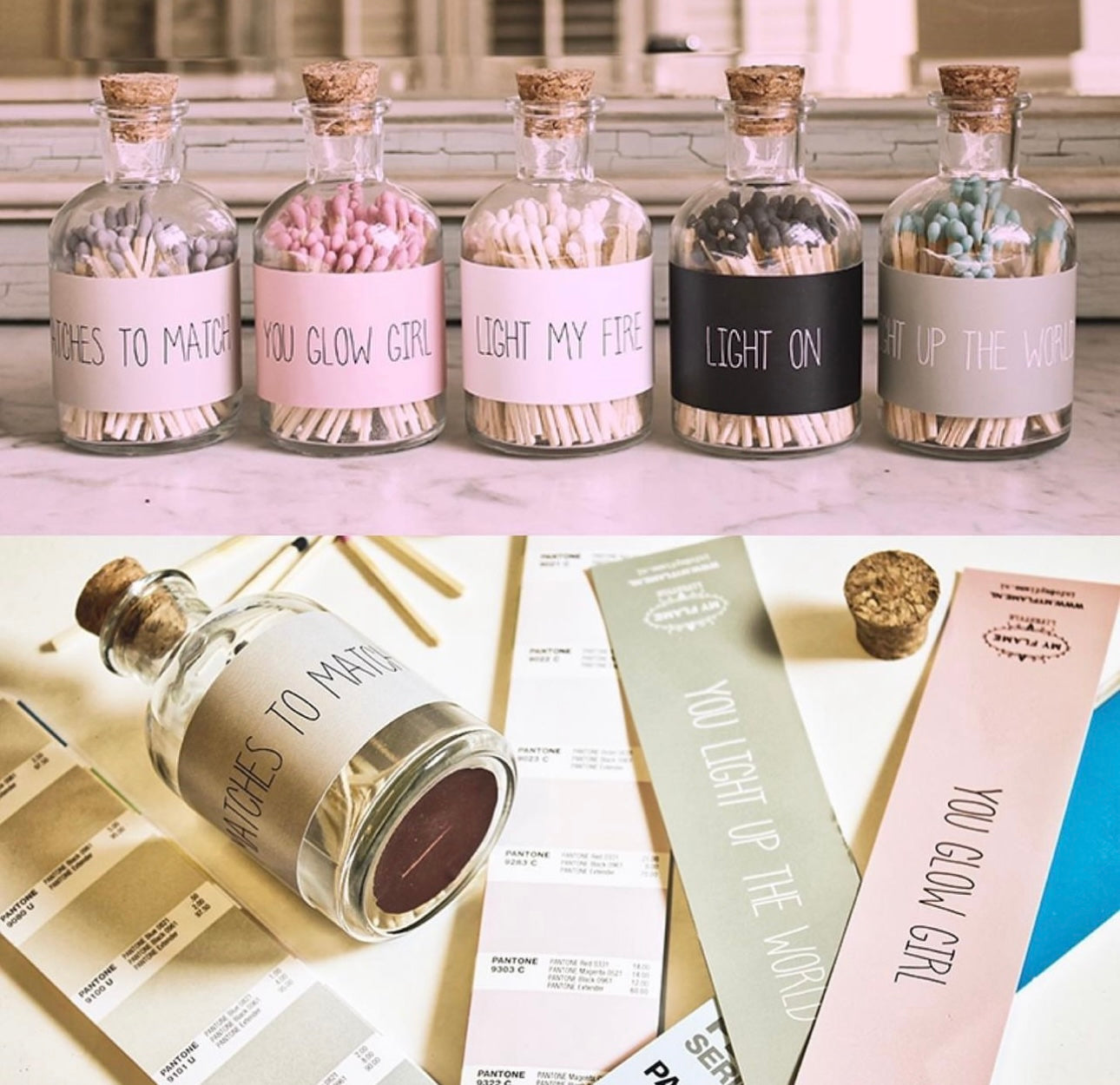Bottiglia Con Fiammiferi Tortora "Matches to Match"