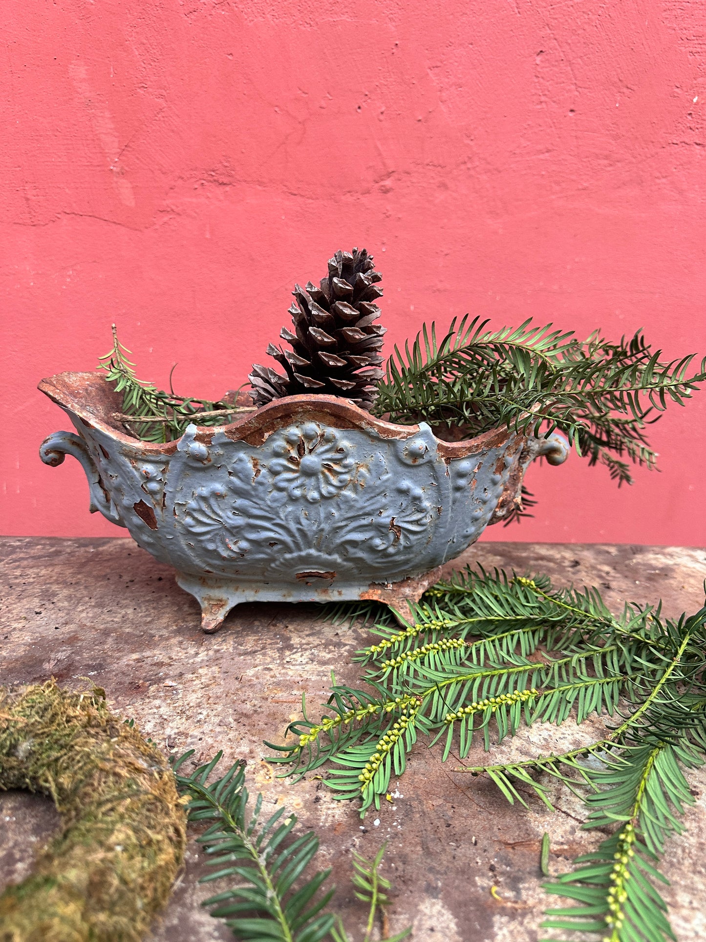 Vaso Vintage In Ghisa Decoro Floreale