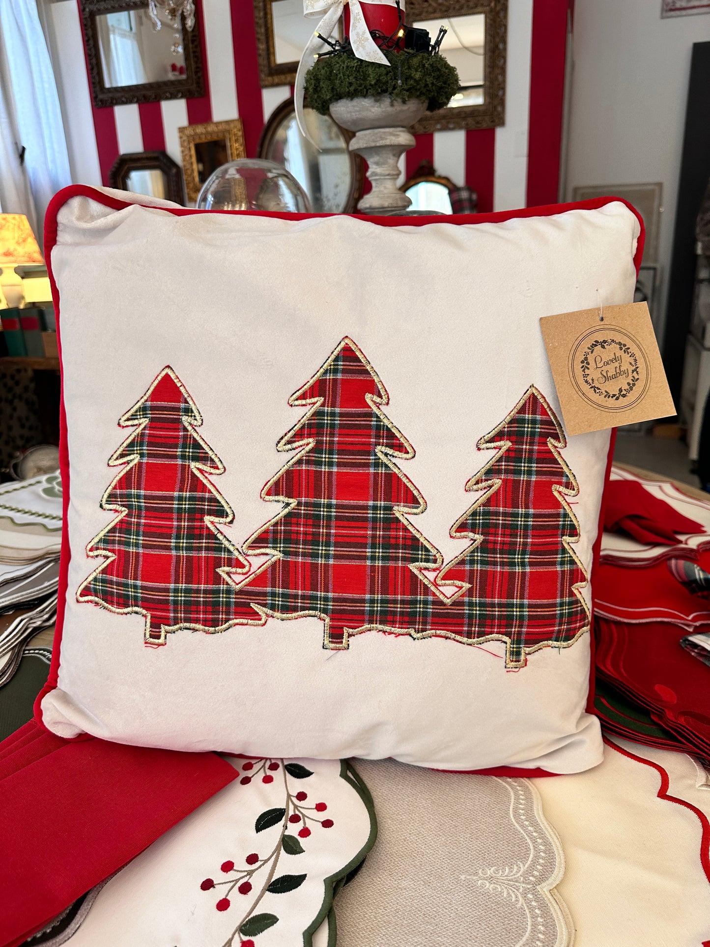 Cuscino Arredo Velluto Con Alberi Di Natale