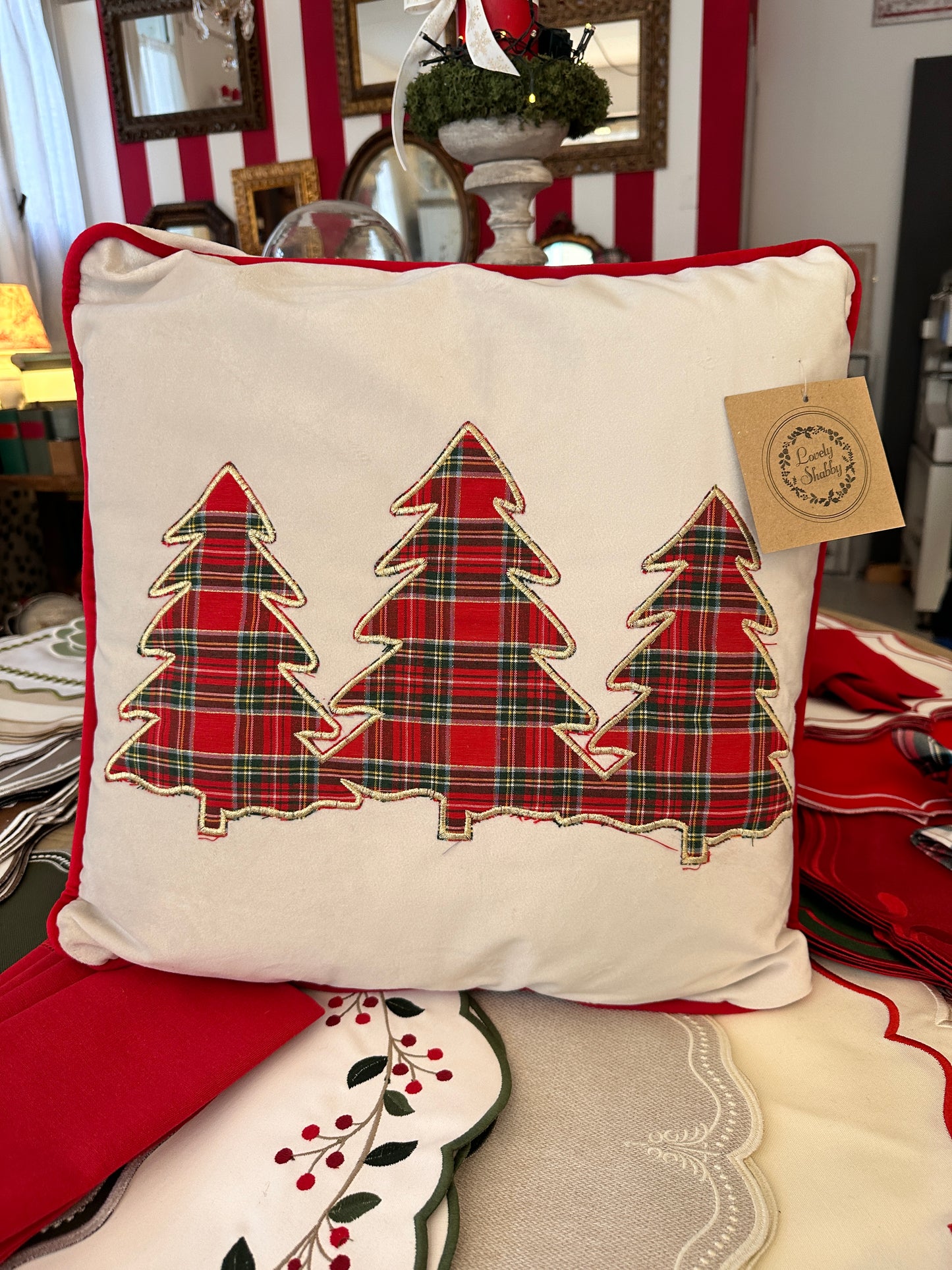 Cuscino Arredo Velluto Con Alberi Di Natale