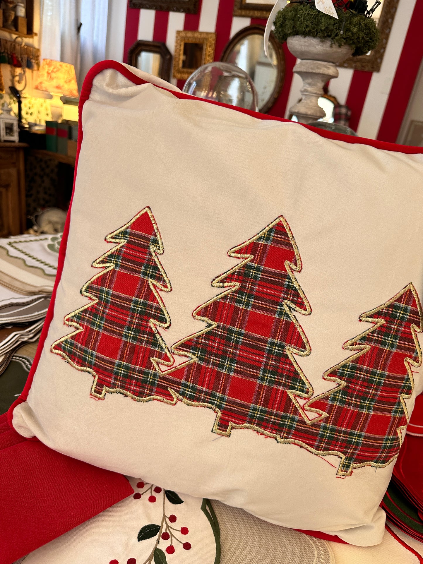 Cuscino Arredo Velluto Con Alberi Di Natale