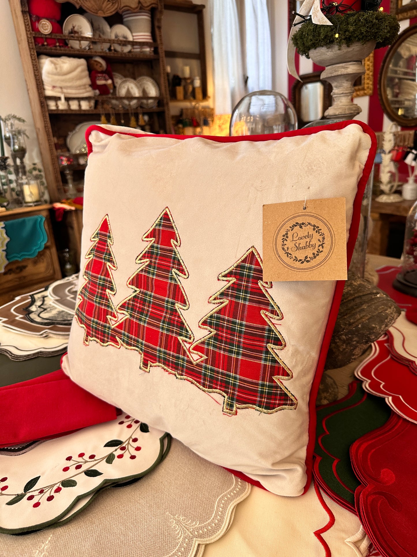 Cuscino Arredo Velluto Con Alberi Di Natale