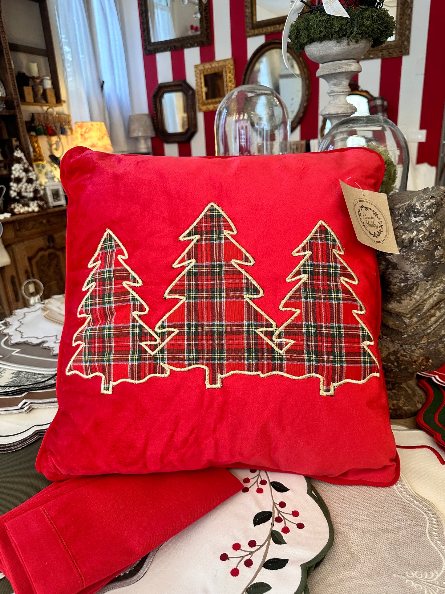 Cuscino Arredo Velluto Con Alberi Di Natale