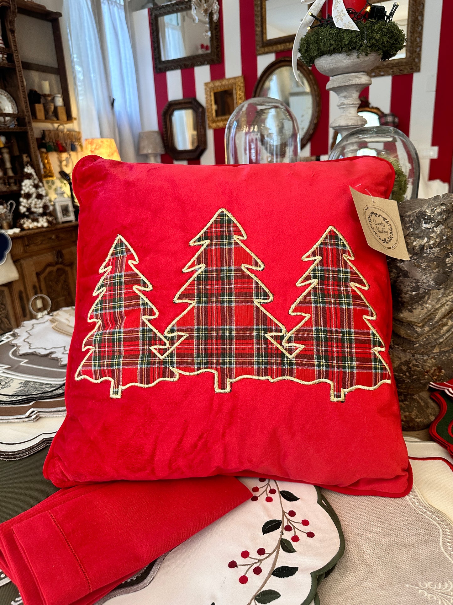 Cuscino Arredo Velluto Con Alberi Di Natale