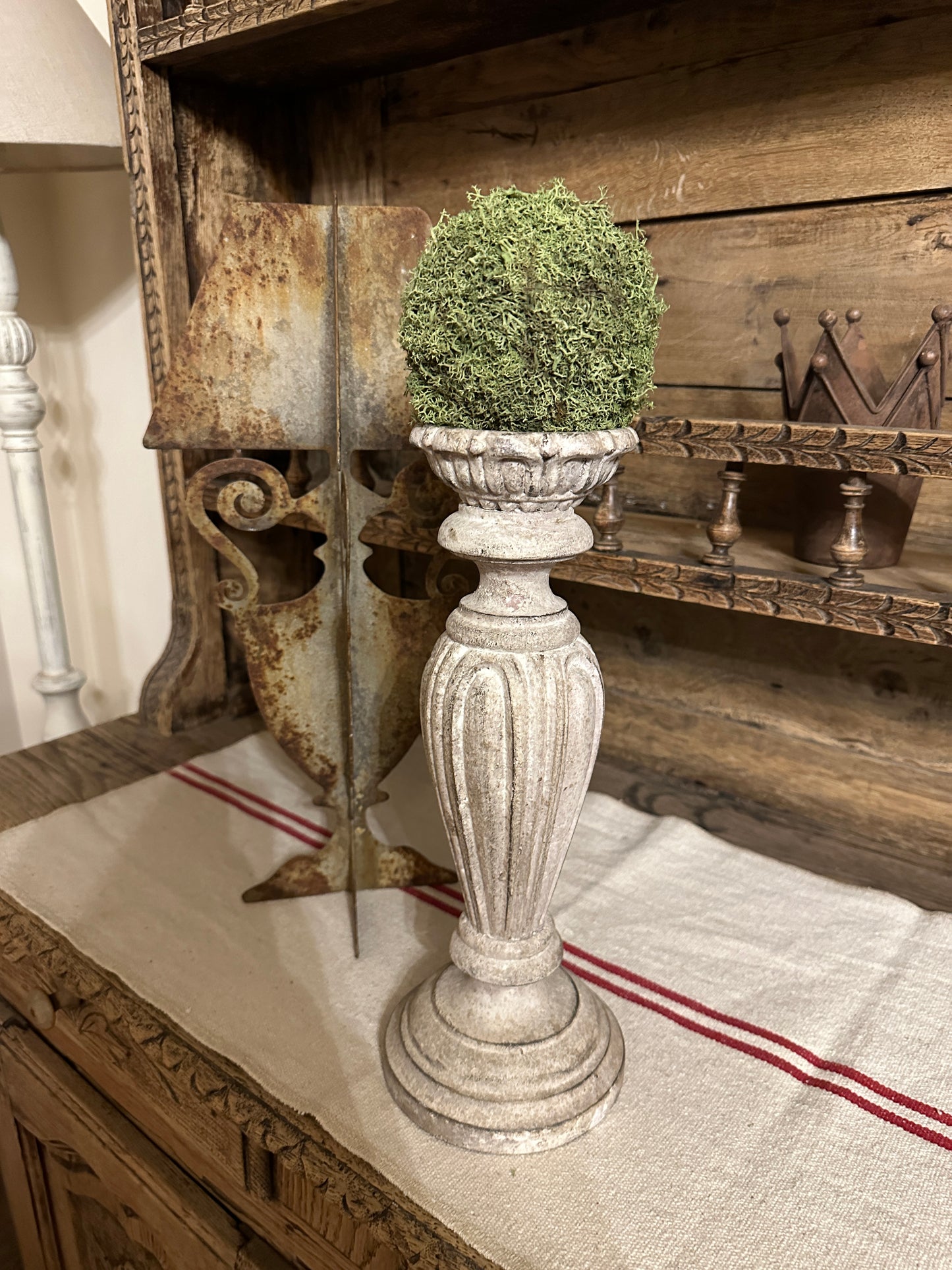 Candelabro Con Piatto Intarsiato Con Patina Antica