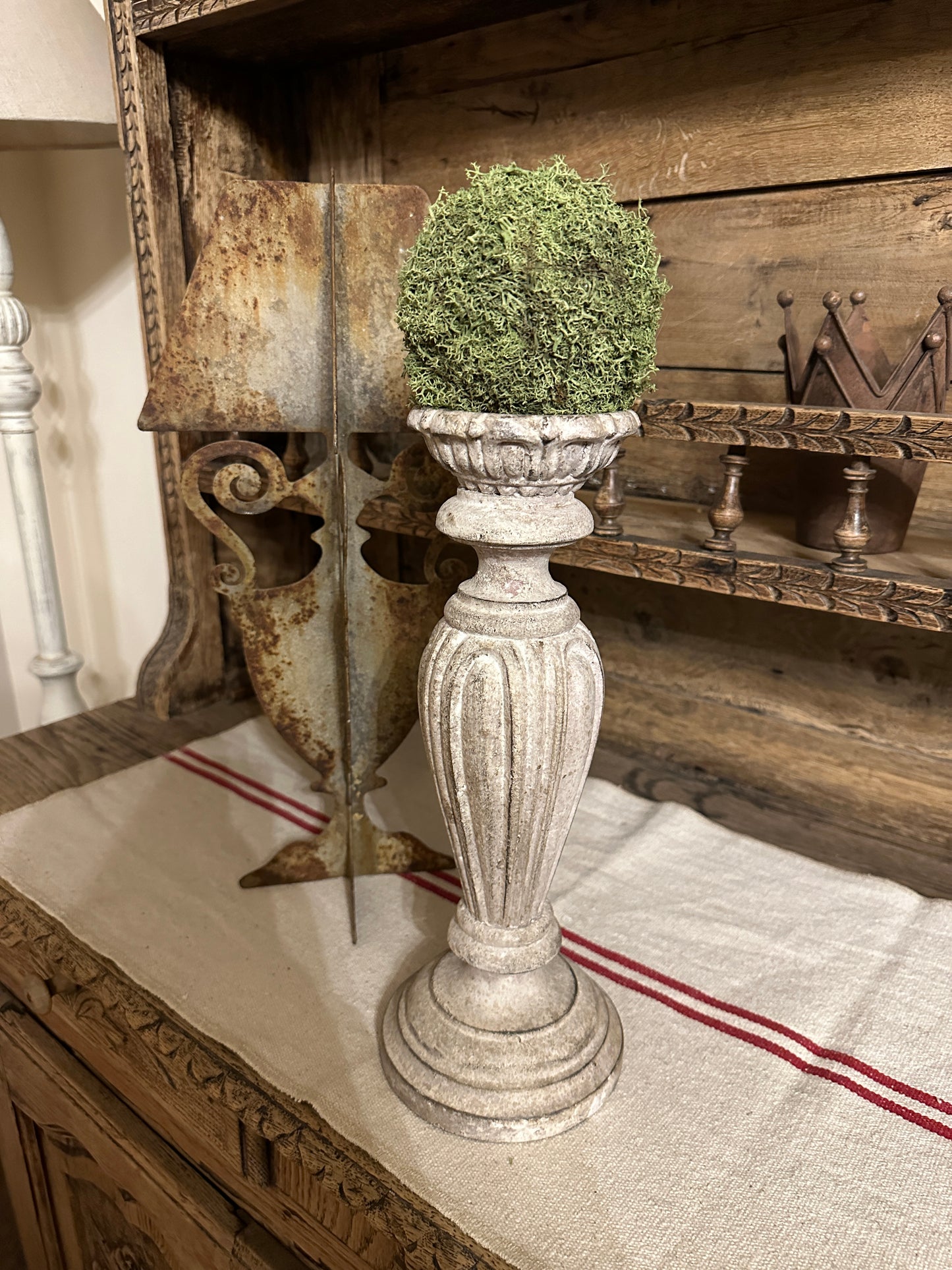 Candelabro Con Piatto Intarsiato Con Patina Antica