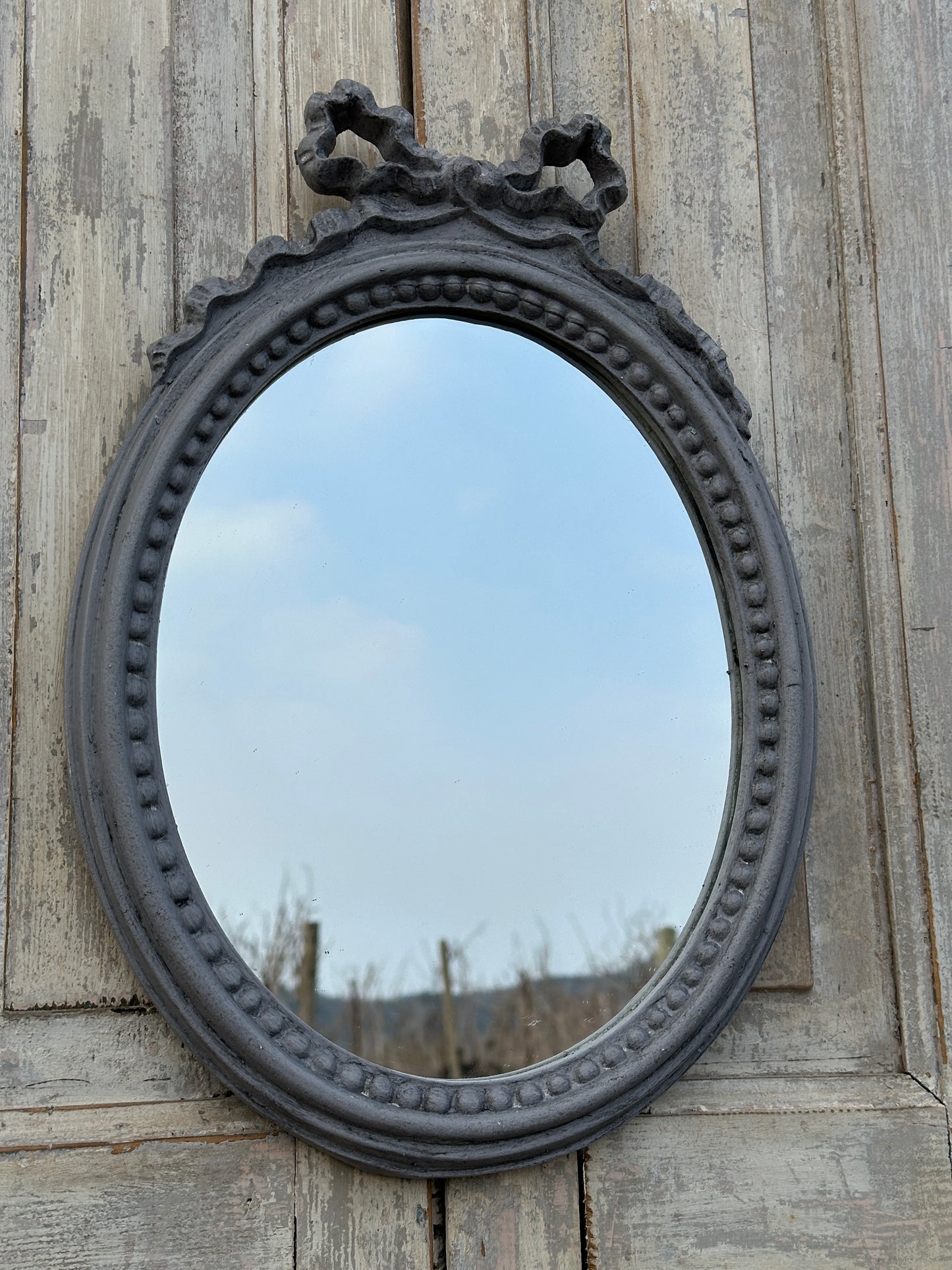 Specchio Nodo D'Amore Ovale Verticale Grigio