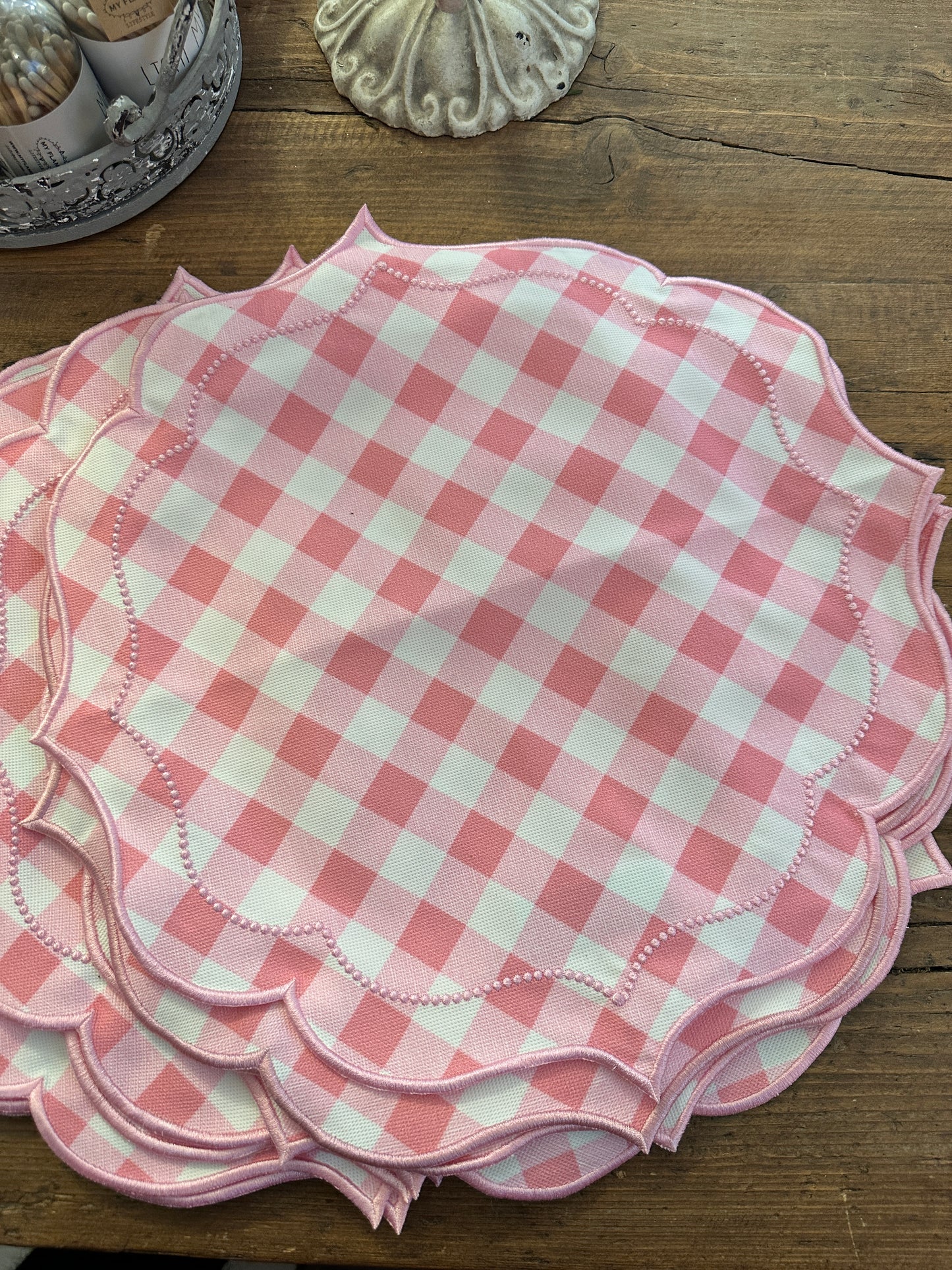 Tovaglietta Rosa A Quadretti Vichy Ricamata