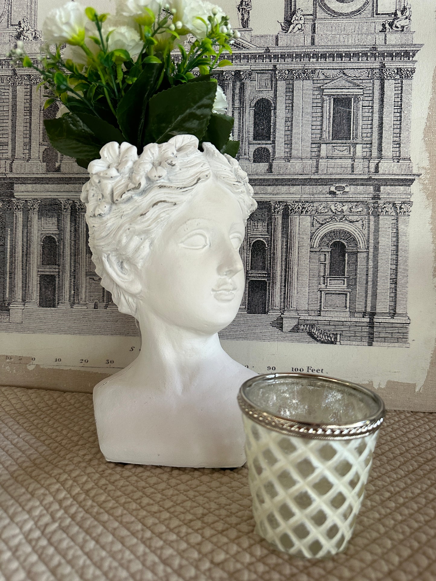 Bicchiere Portatealight Bianco Con Decoro Rombi