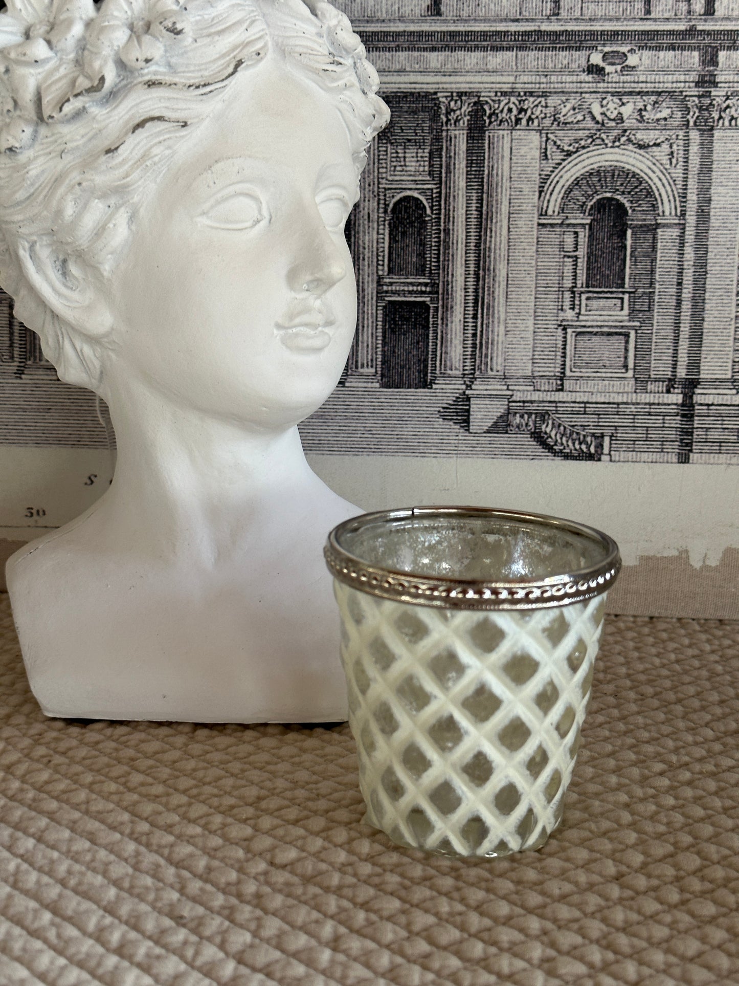 Bicchiere Portatealight Bianco Con Decoro Rombi