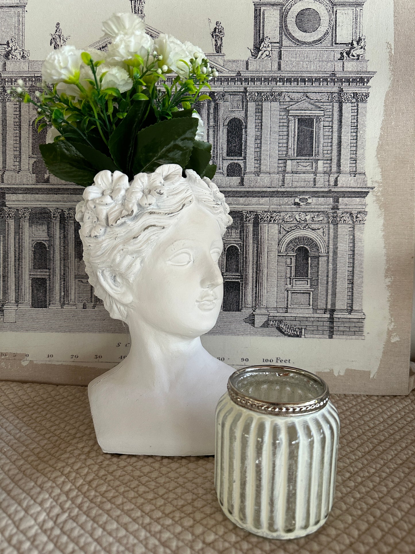 Bicchiere Portatealight Decoro Righe Bianco