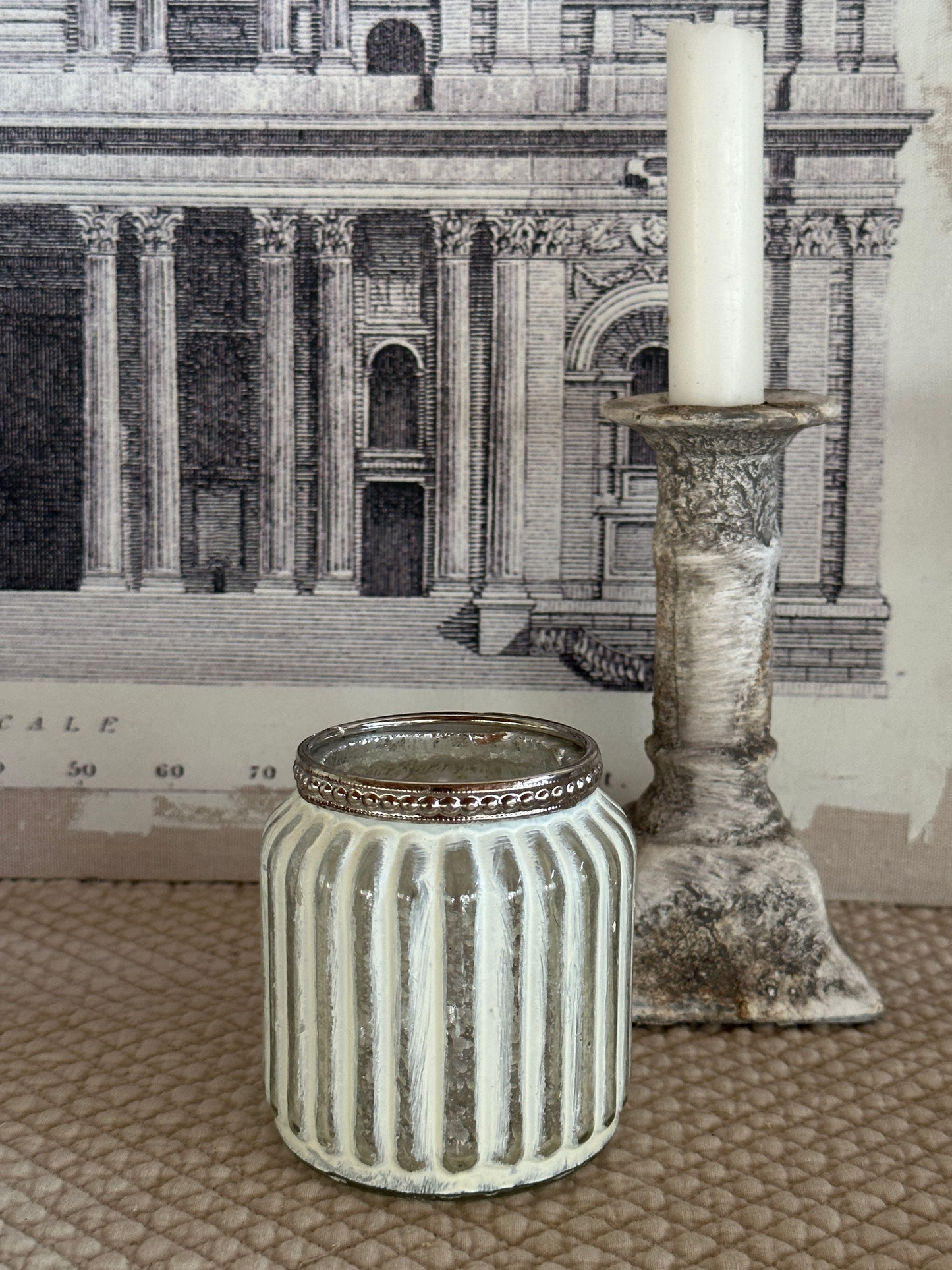 Bicchiere Portatealight Decoro Righe Bianco