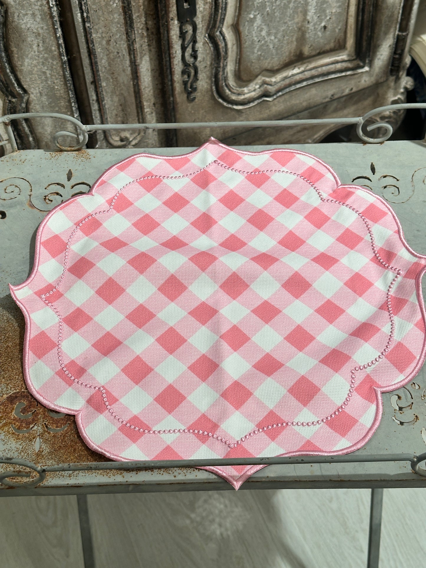 Tovaglietta Rosa A Quadretti Vichy Ricamata