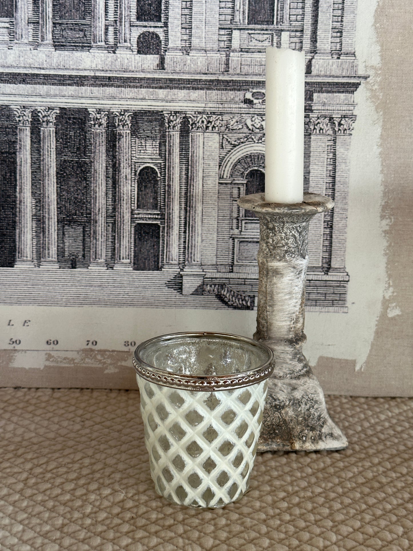 Bicchiere Portatealight Bianco Con Decoro Rombi