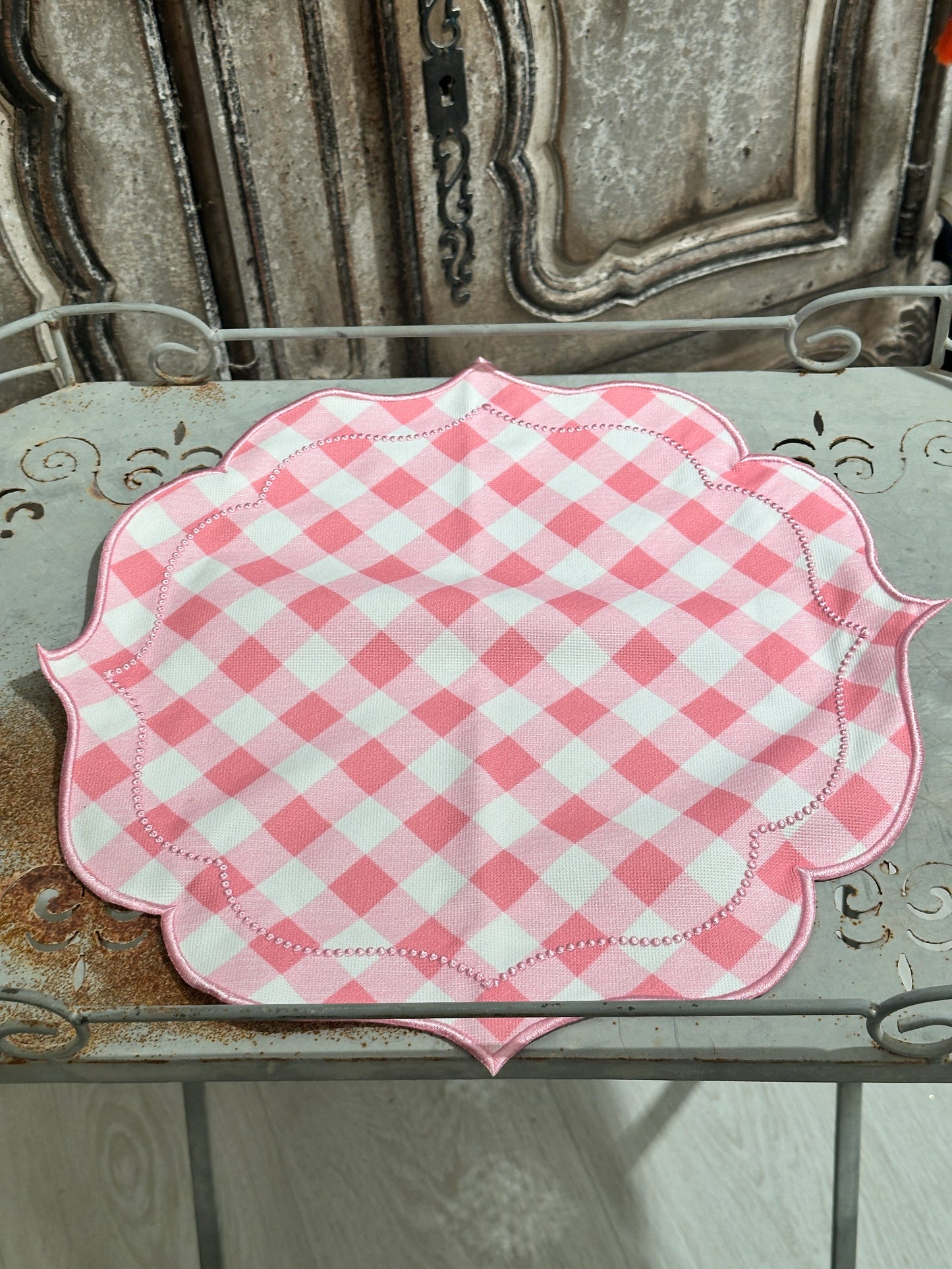 Tovaglietta Rosa A Quadretti Vichy Ricamata