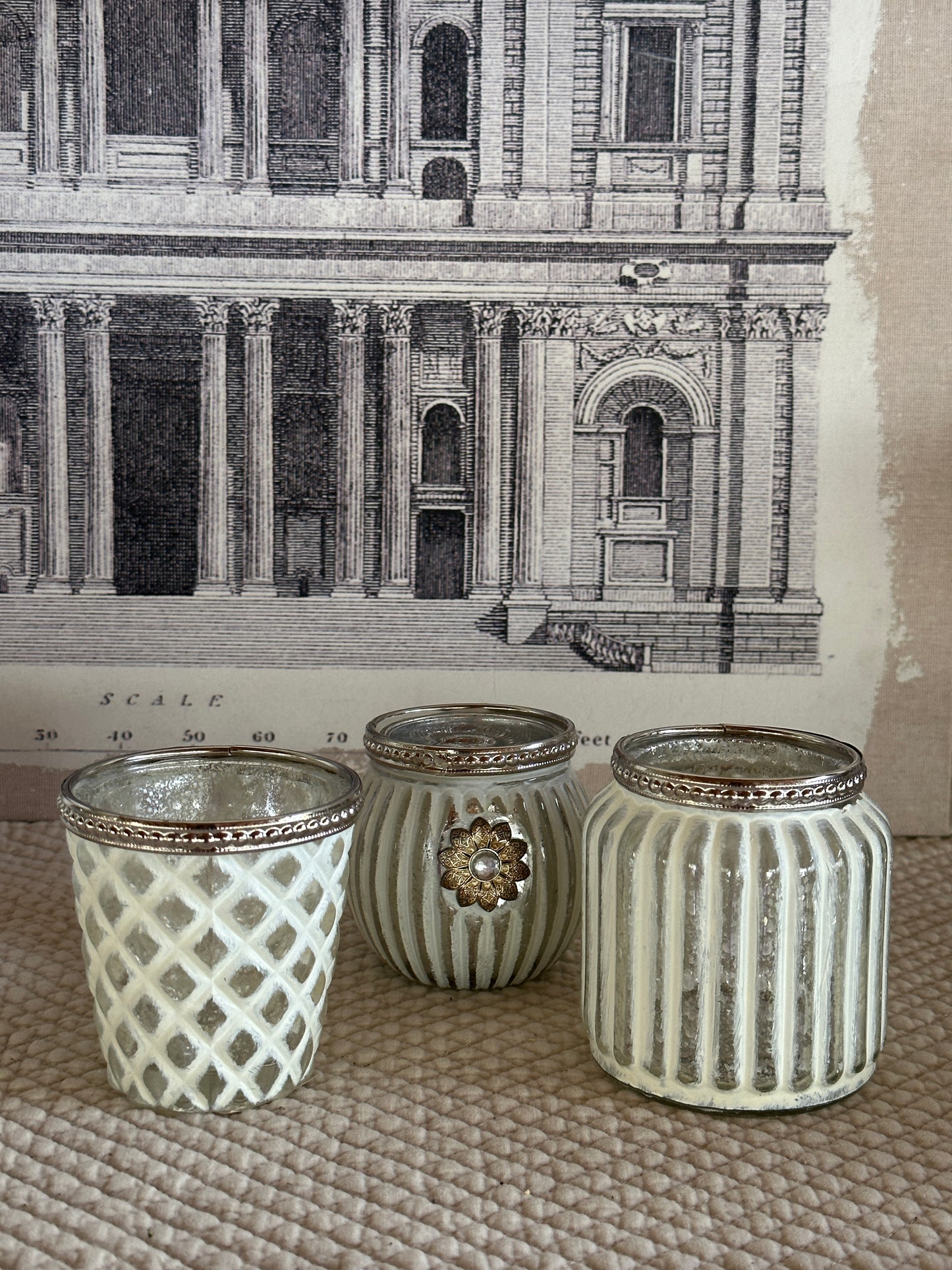 Bicchiere Portatealight Decoro Righe Bianco