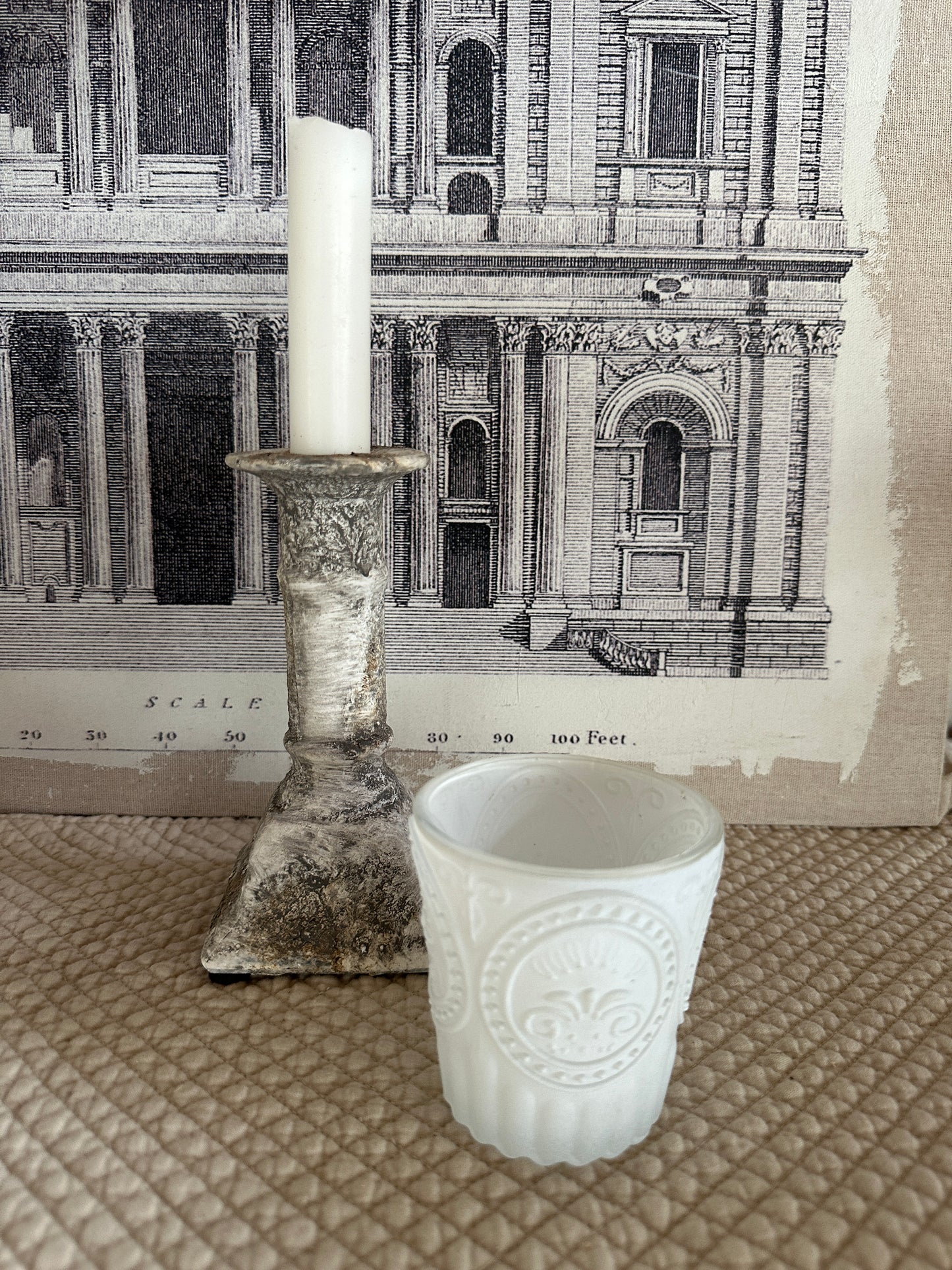 Bicchiere Portatealight Bianco Con Decoro