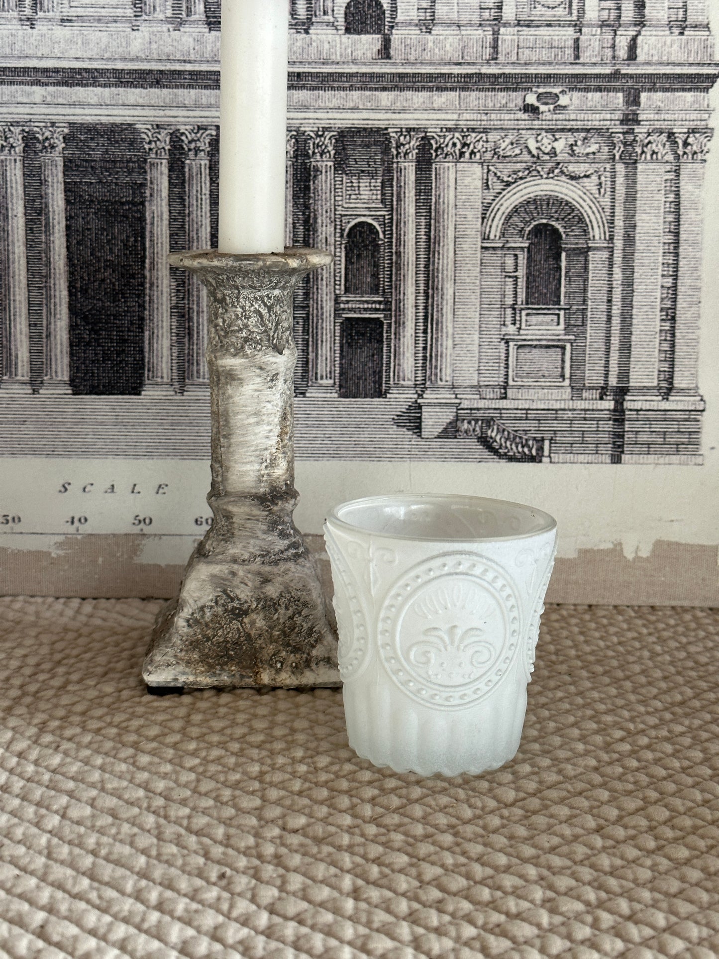 Bicchiere Portatealight Bianco Con Decoro