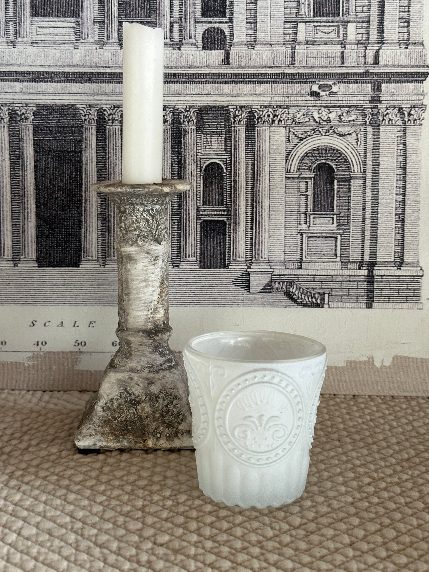 Bicchiere Portatealight Bianco Con Decoro