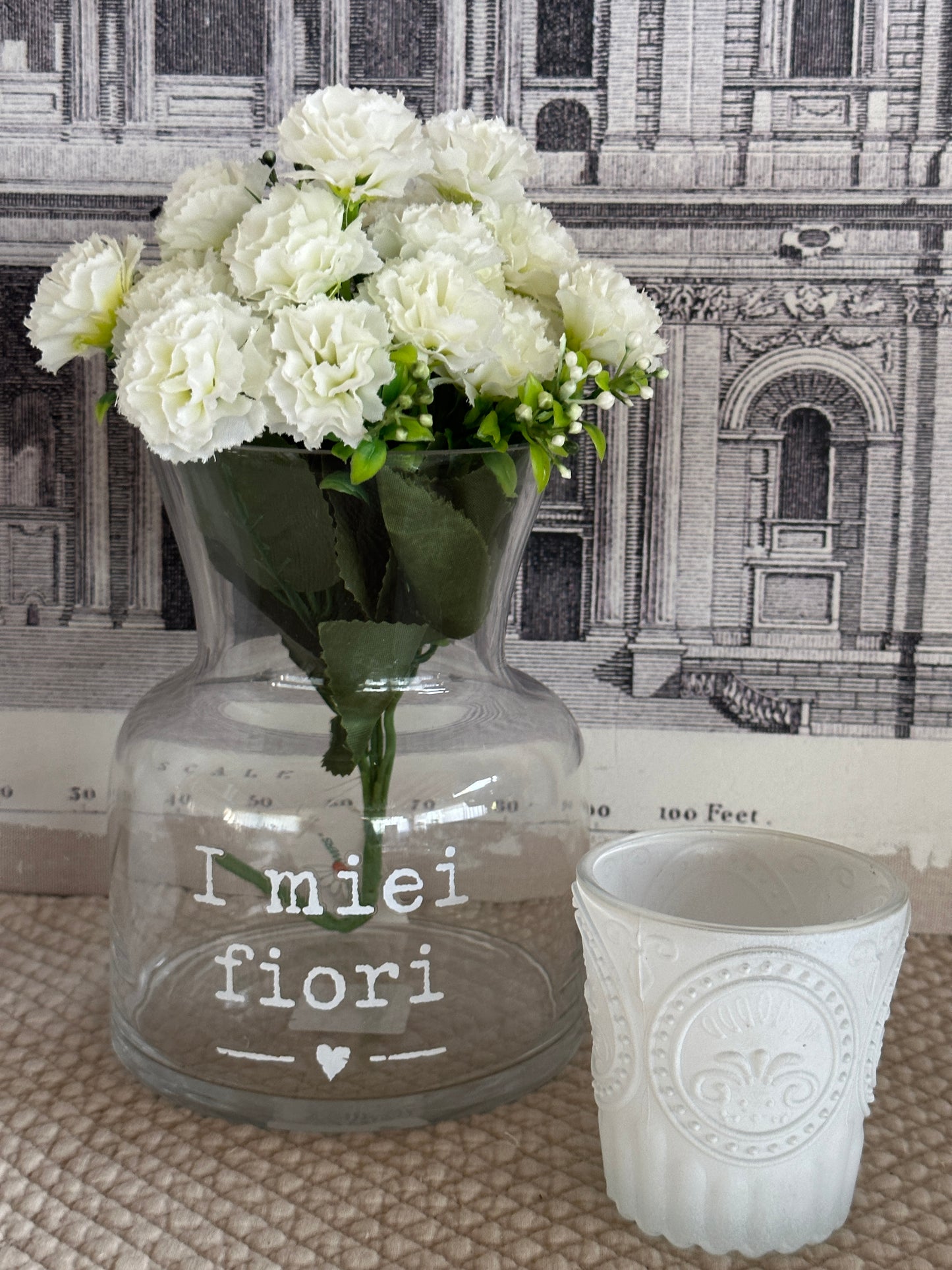 Bicchiere Portatealight Bianco Con Decoro