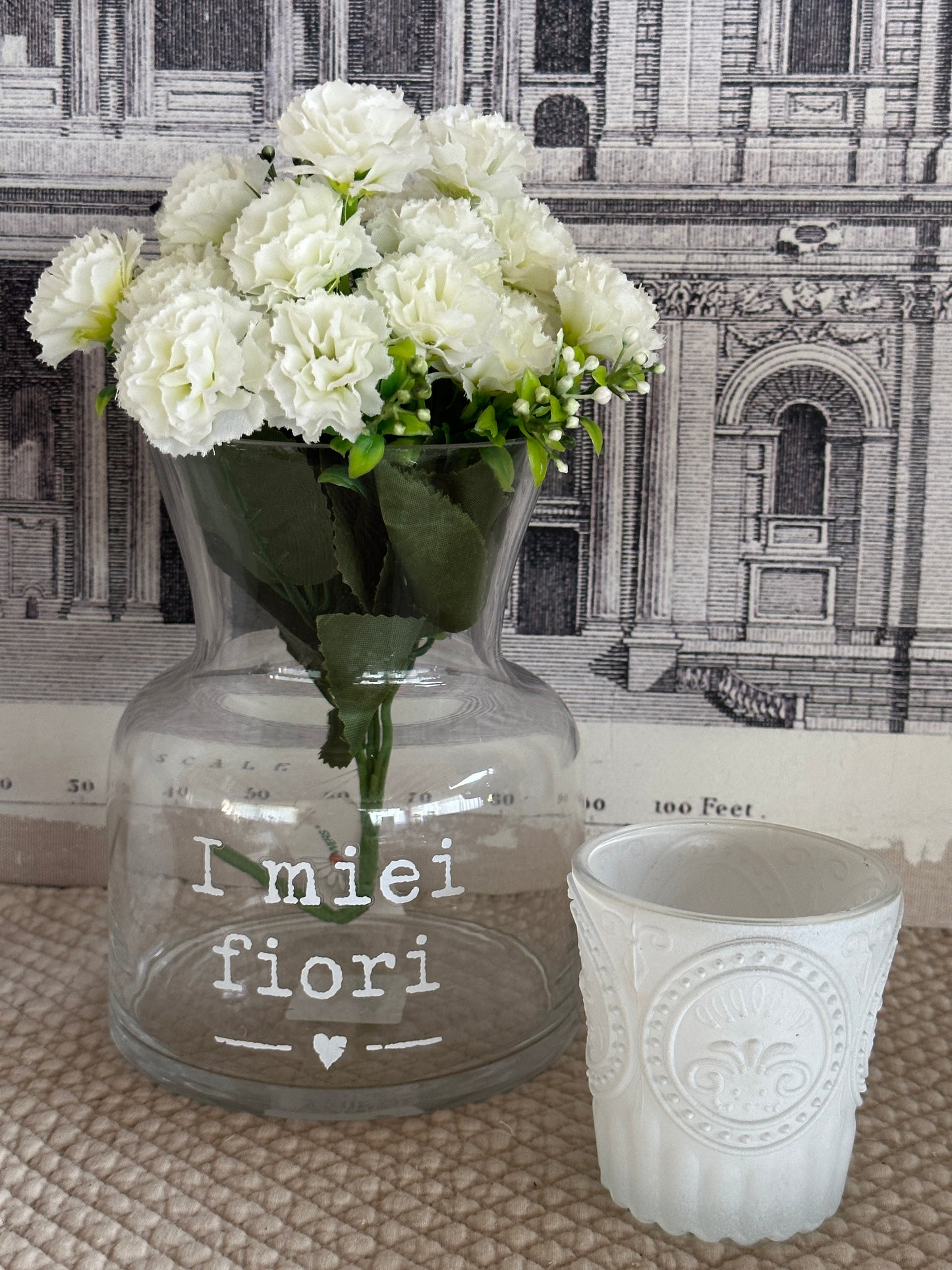 Bicchiere Portatealight Bianco Con Decoro