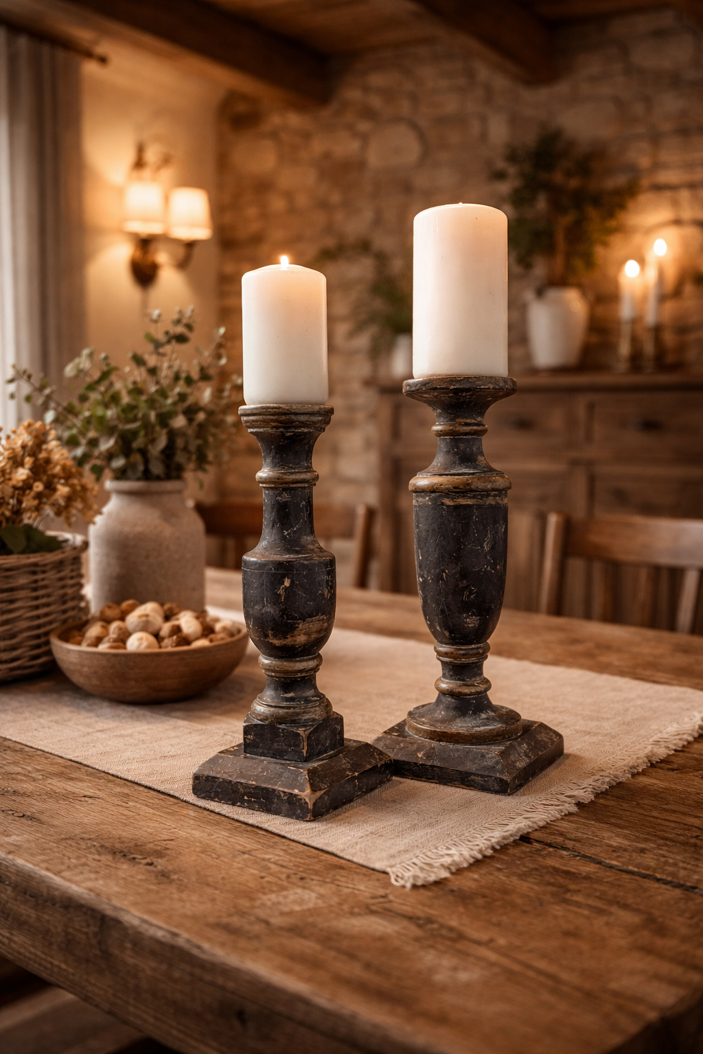 Candelabro In Legno Nero