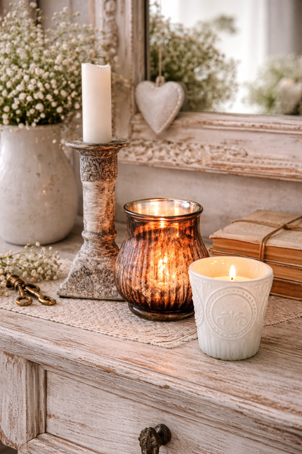 Bicchiere Portatealight Bianco Con Decoro
