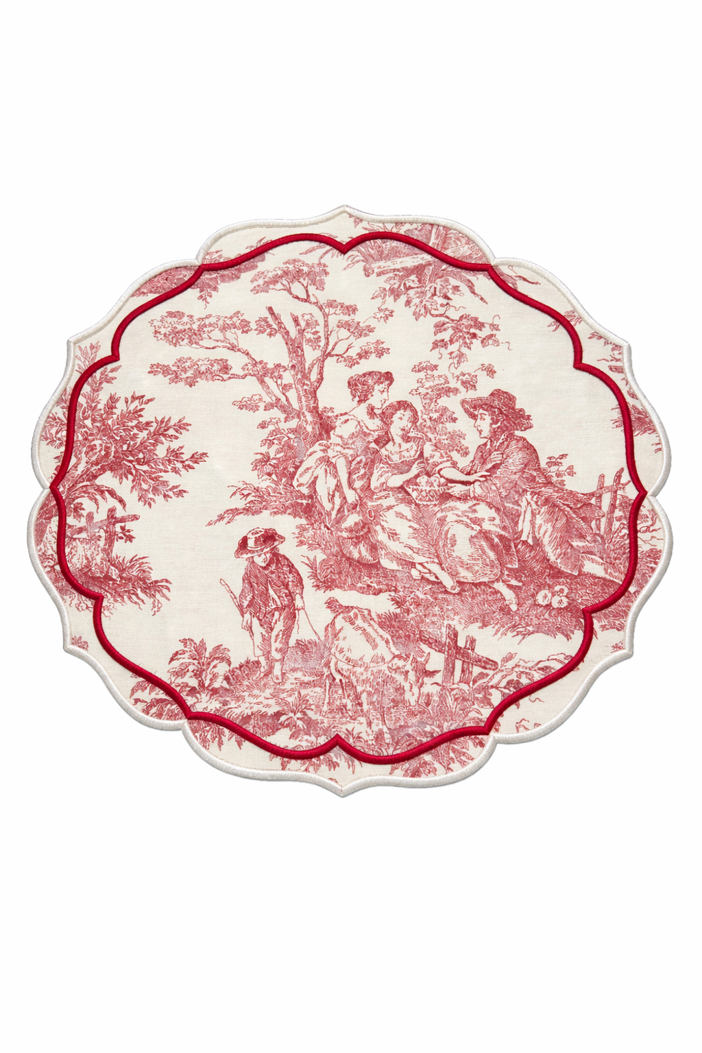Tovaglietta Rotonda Ricamata Toile de jouy Rosso