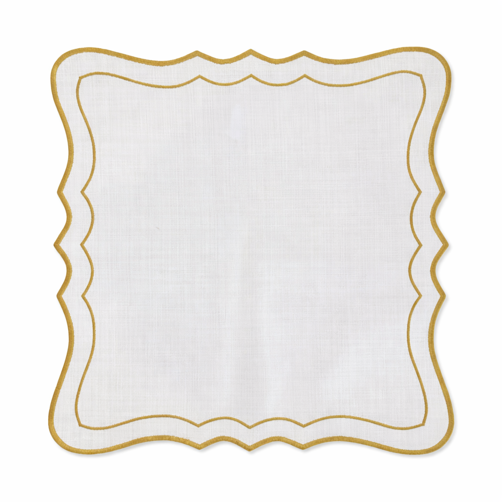 Tovaglietta Quadrata Lino Ricamata Bianco/Oro