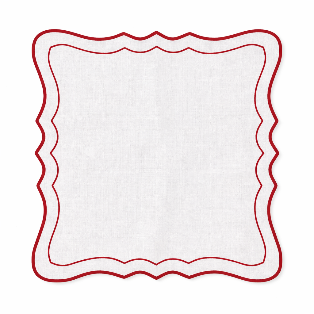 Tovaglietta Quadrata Lino Ricamata Bianco/Rosso