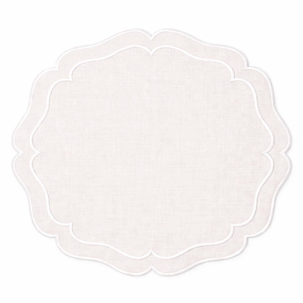 Tovaglietta Rotonda Lino Ricamata Grigio/Bianco