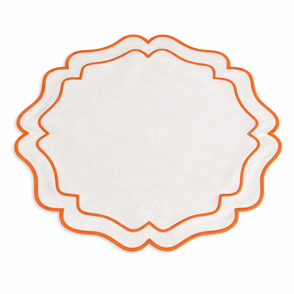 Tovaglietta Rotonda Idrorepellente Ricamata Bianco/ Arancio