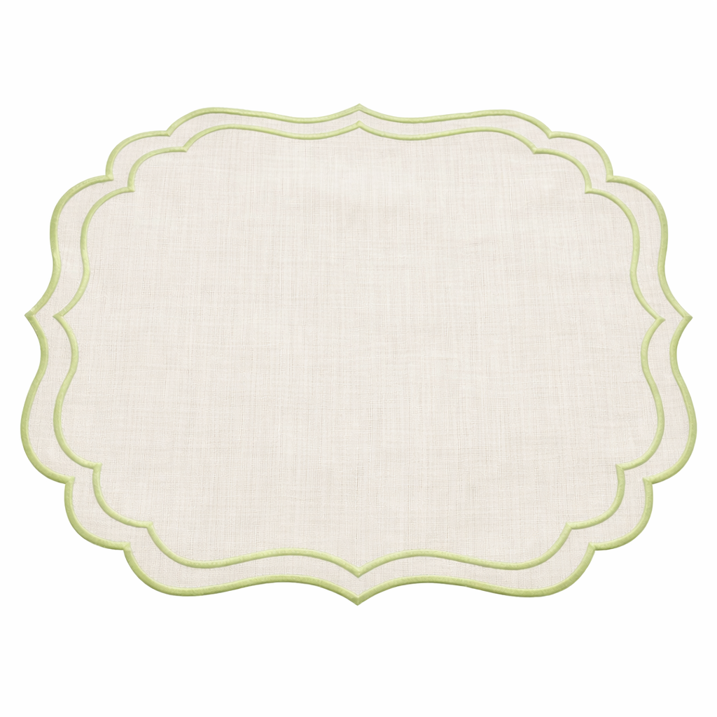 Tovaglietta Lino Ricamata Bianco/Verde Chiaro