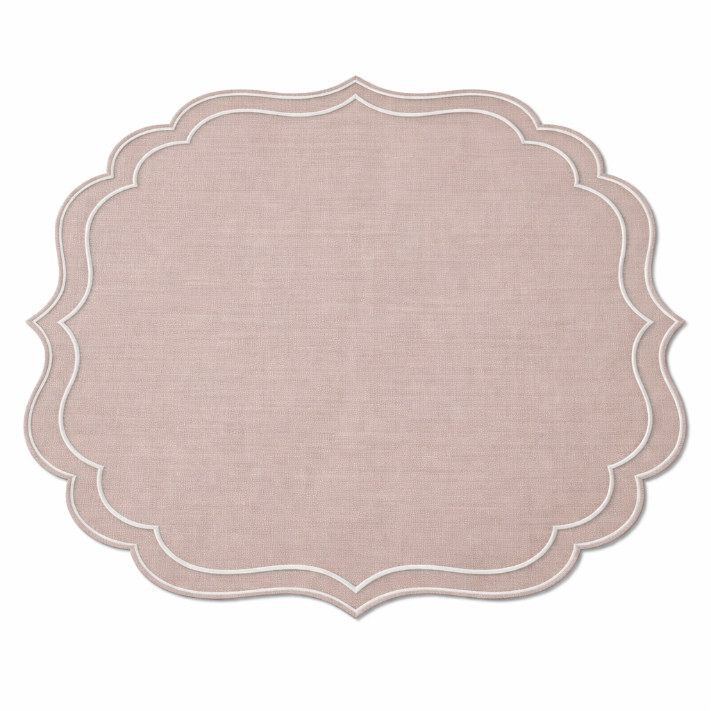 Tovaglietta Lino Ricamata Rosa/ Bianco