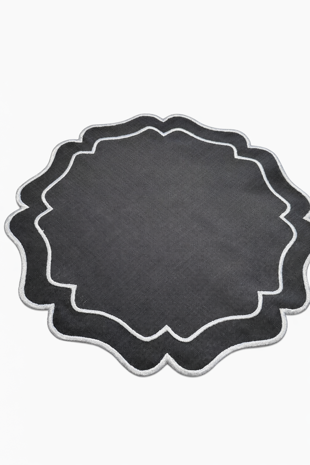 Tovaglietta Rotonda Lino Ricamata Nero/Grigio