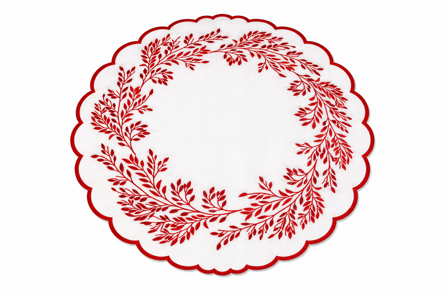 Tovaglietta Rotonda Ricamata Bianca/Rossa Idrorepellente