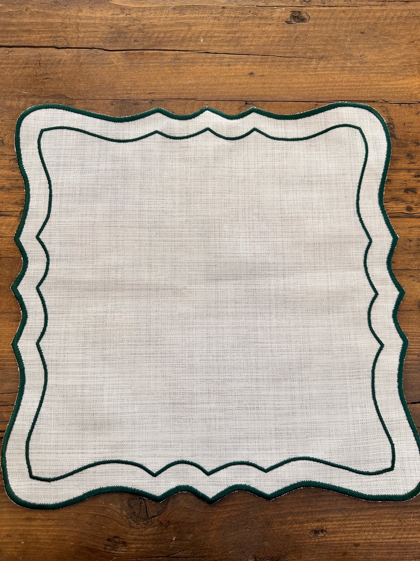 Tovaglietta Quadrata Lino Ricamata Bianco/Verde