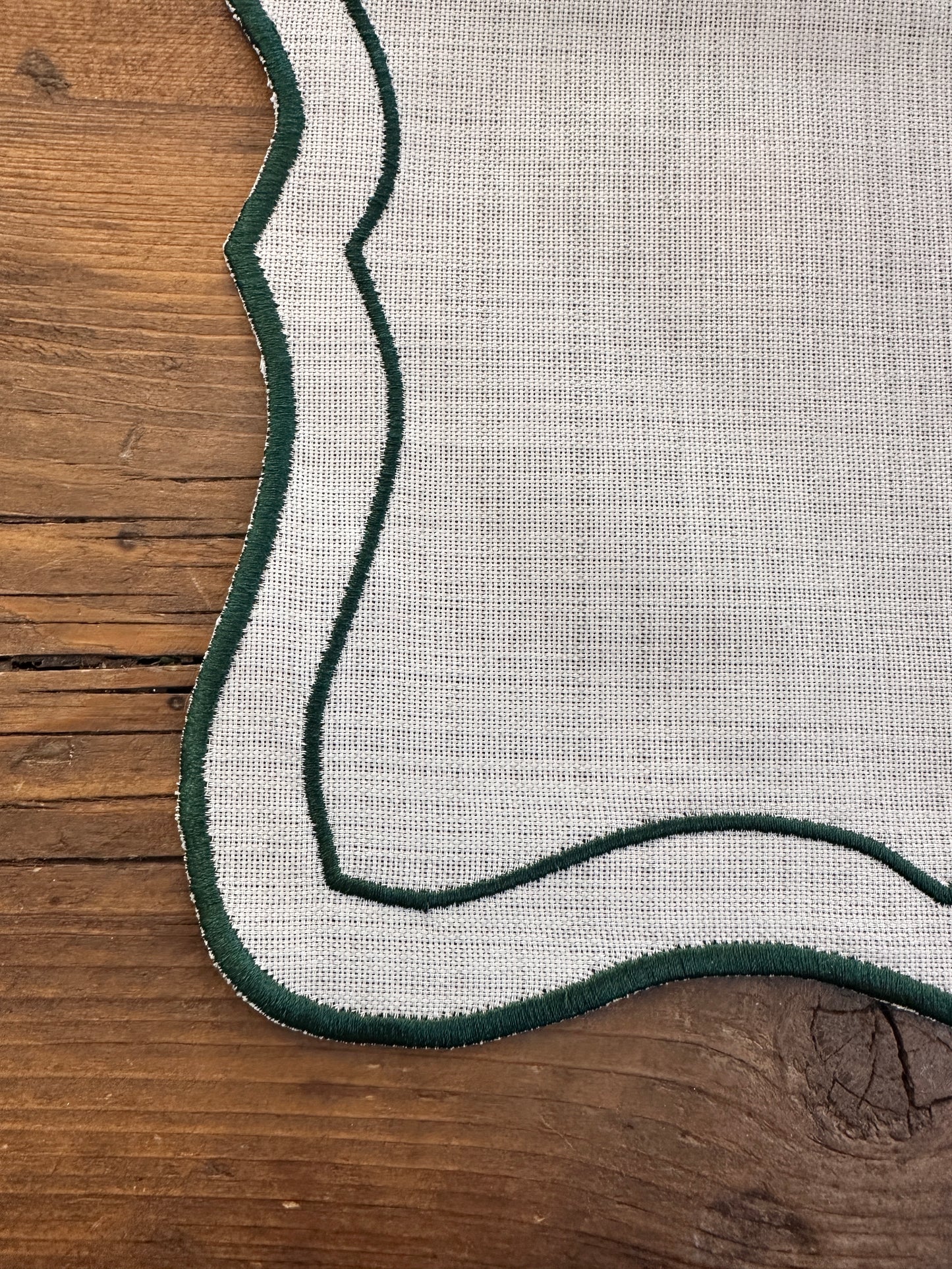 Tovaglietta Quadrata Lino Ricamata Bianco/Verde