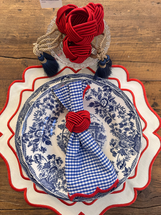 Tovaglietta Rotonda Idrorepellente Ricamata Bianco/ Rosso