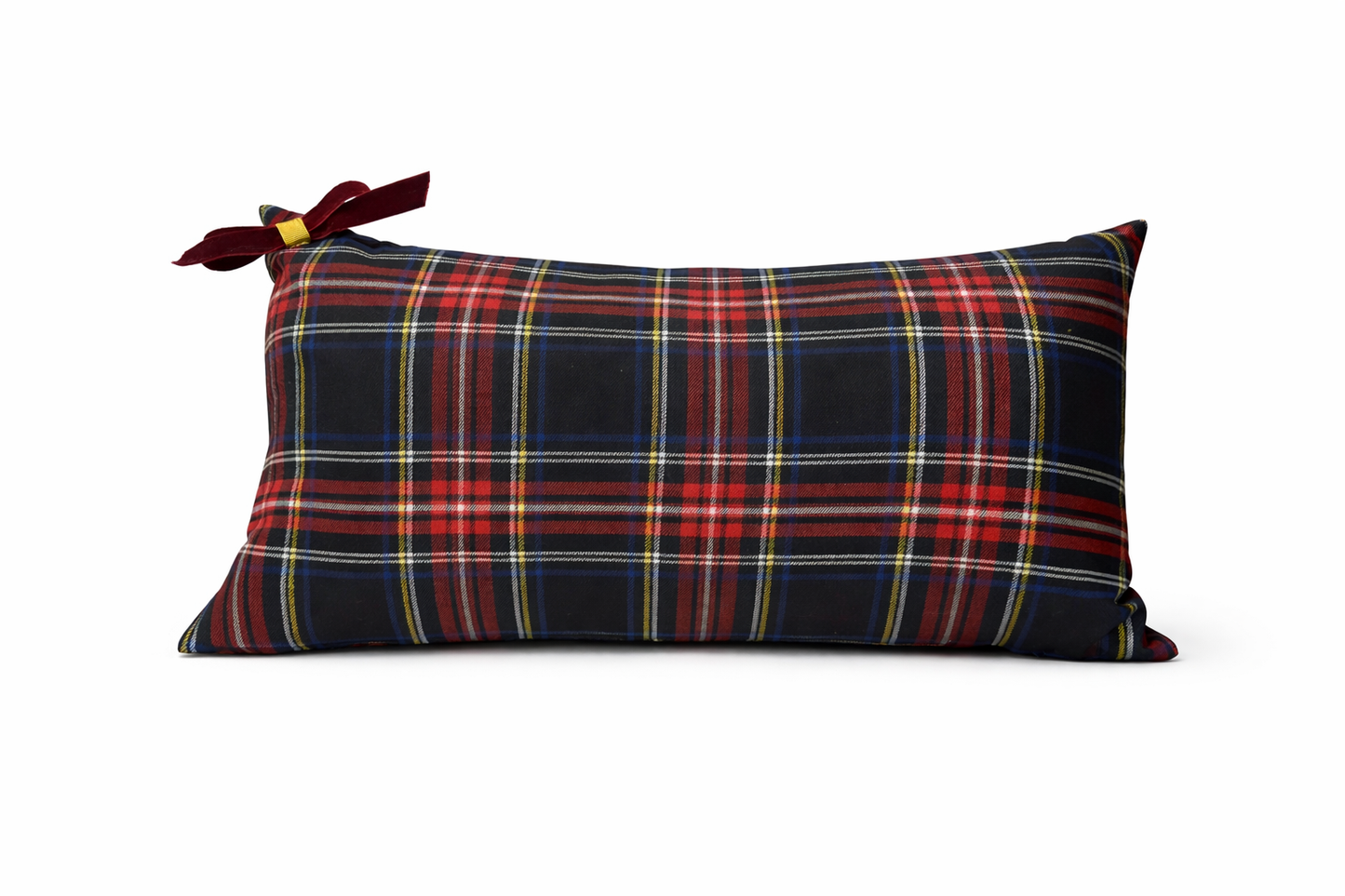 Cuscino Tartan Blu Rettangolare Con Fiocco Velluto
