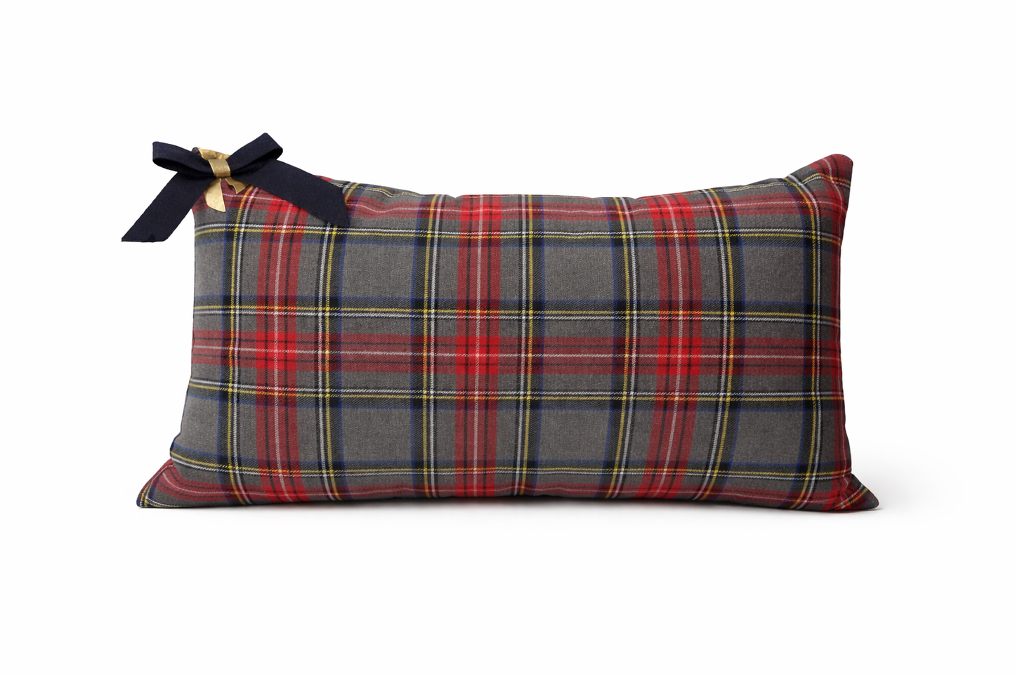 Cuscino Tartan Grigio Rettangolare Con Fiocco Velluto