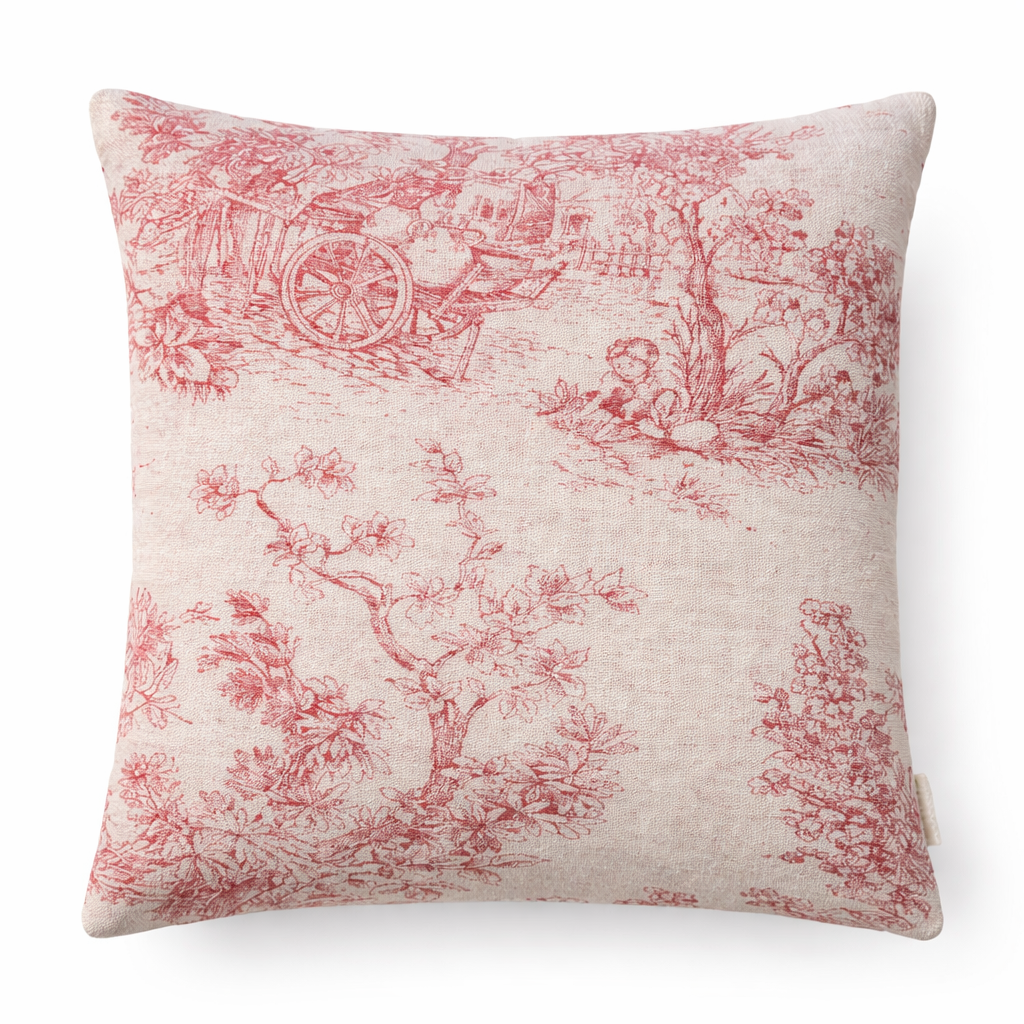 Cuscino In Toile De Jouy Beige e Rosa